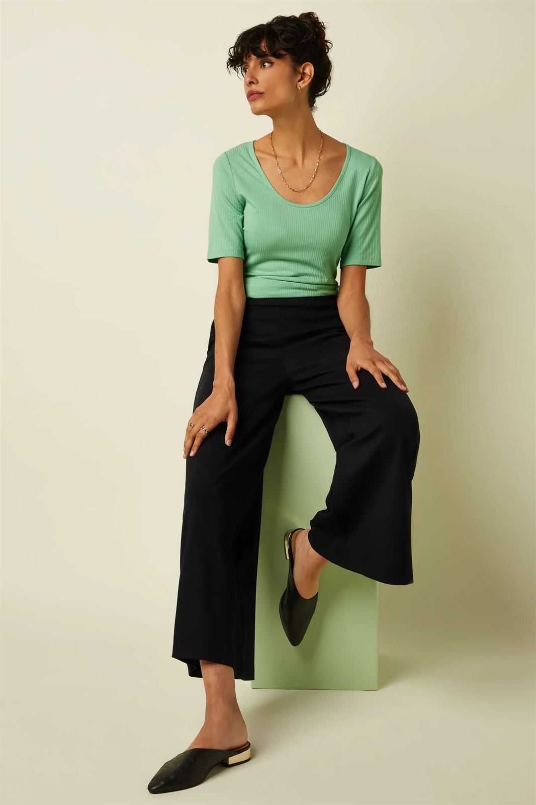 Border Palazzo Cropped Pants Milano Uni - Imagen 4