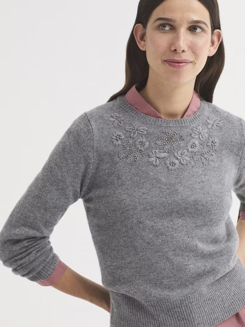 Jersey de lana flores bordadas - Imagen 1