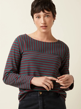 Top de canesú de cuello barco Britney Stripe - Imagen 1