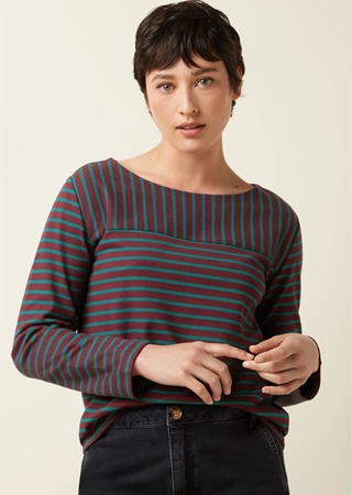 Top de canesú de cuello barco Britney Stripe - Imagen 1