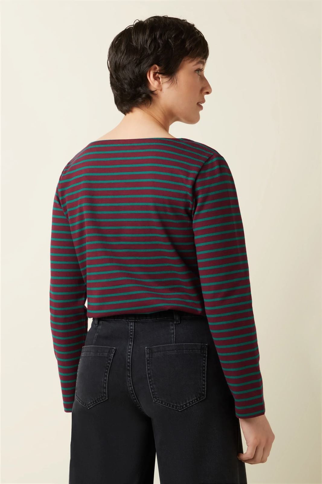Top de canesú de cuello barco Britney Stripe - Imagen 2